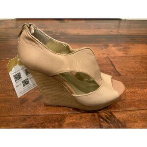 Seychelles Tan Leather Seychelles Peep Toe Wedge Heels, Size 7.5 (US)